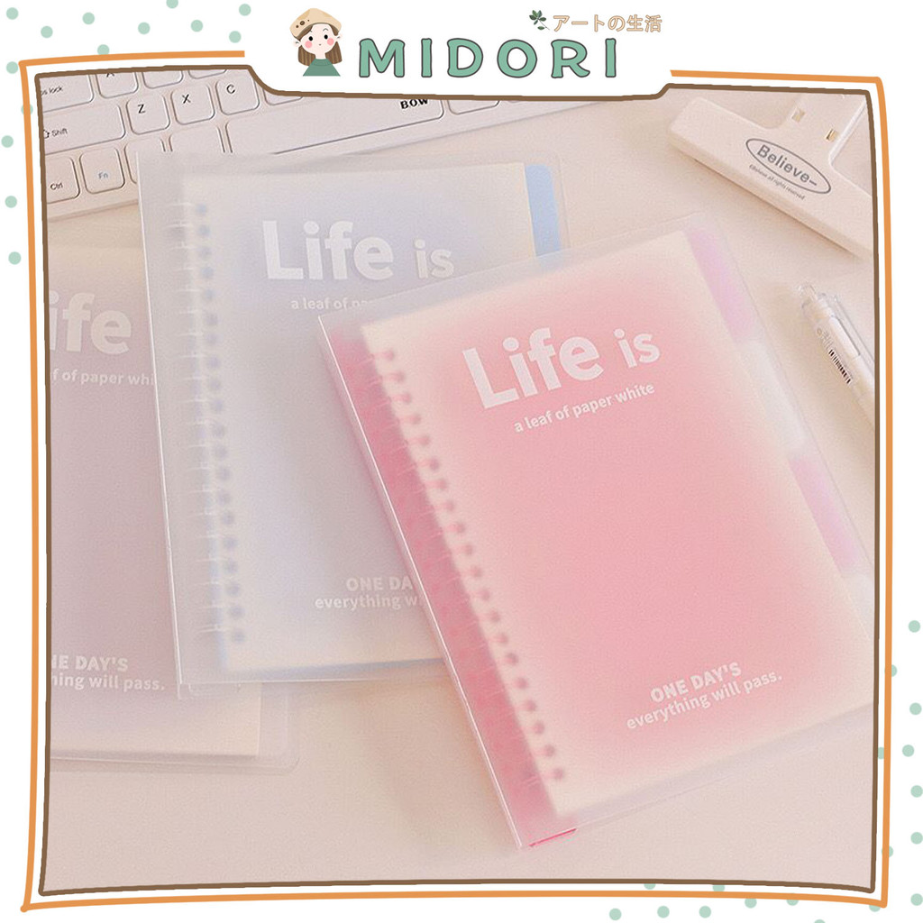 

[MIDORI] Binder B5/ A5 LIFE IS Loose-Leaf Gradient Notebook Refillable Line Transparan Color - E0067