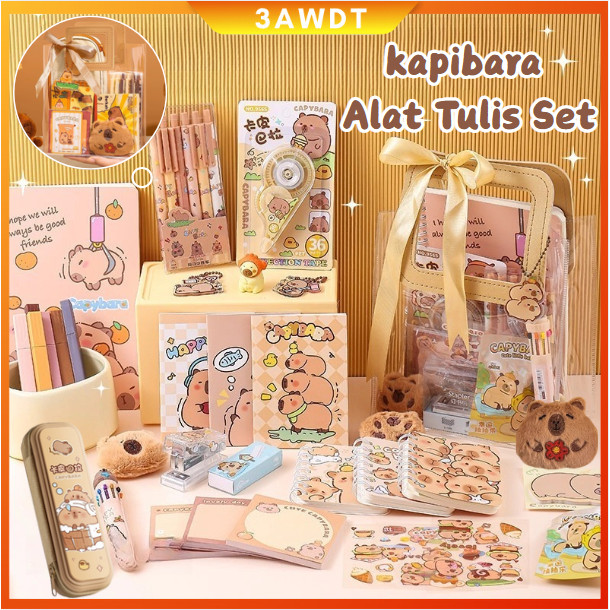 

【COD】（Kirim boneka mewah）Set Alat Tulis kapibara Deluxe Buku Catatan Stiker Siswa Capibara Sekolah Siswa Hadiah yang wajib dimiliki