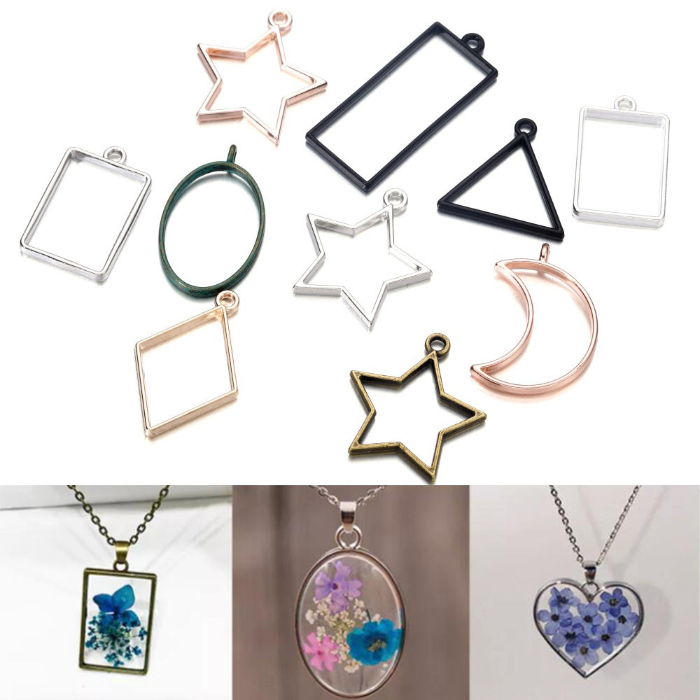 

14Pcs/Lot Mixed Style Geometric Hollow Metal Frame Pendant for DIY Epoxy Resin Necklace Pendant Jewelry Making Accessories
