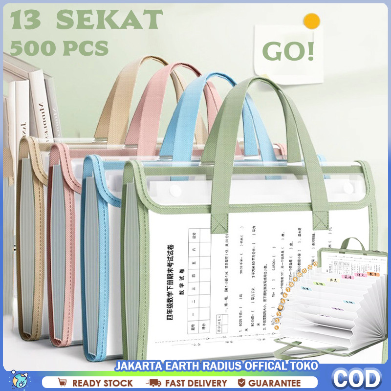 

Tas Dokumen 13 Sekat-A4/F4 Besar Anti Air+Handle Portable Transparan File Folder Document Bag Tas