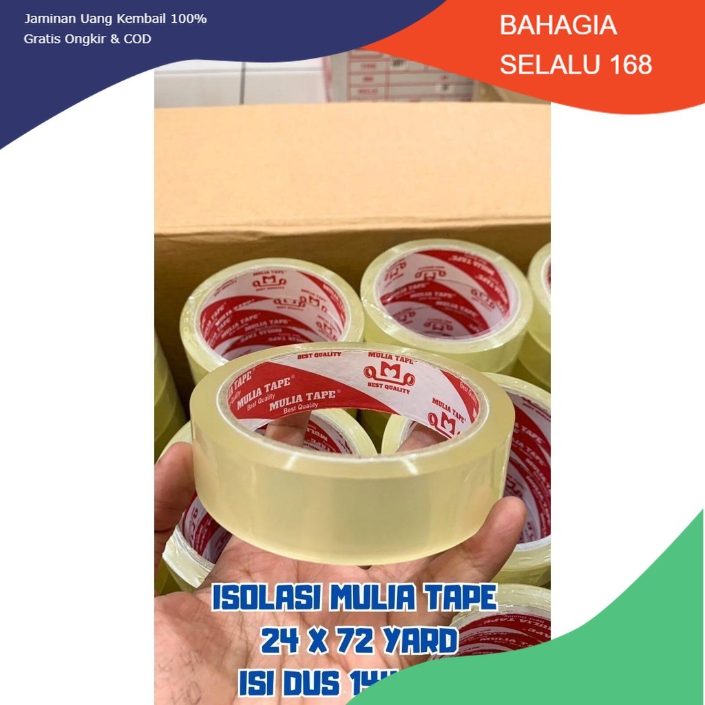 

Isolasi Mulia Tape Ukuran 24mm x 72 Yard Kemasan 1 Dus Isi 144 Roll