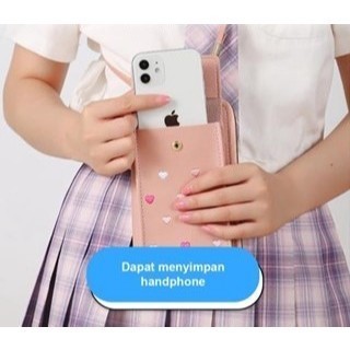 Clody - DOMPET PANJANG WANITA FREE TALI Q58 DOMPET WANITA MOTIF LOVE IMPORT REAL PICT