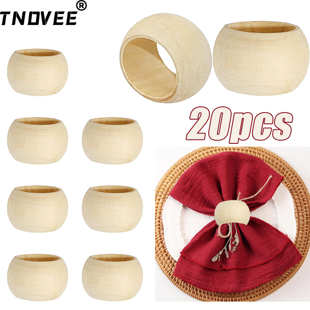

20Pcs Handcrafted Wooden Napkin Rings Rustic Wood Napkin Holder Round Serviette Buckles for Wedding Party Table Decor