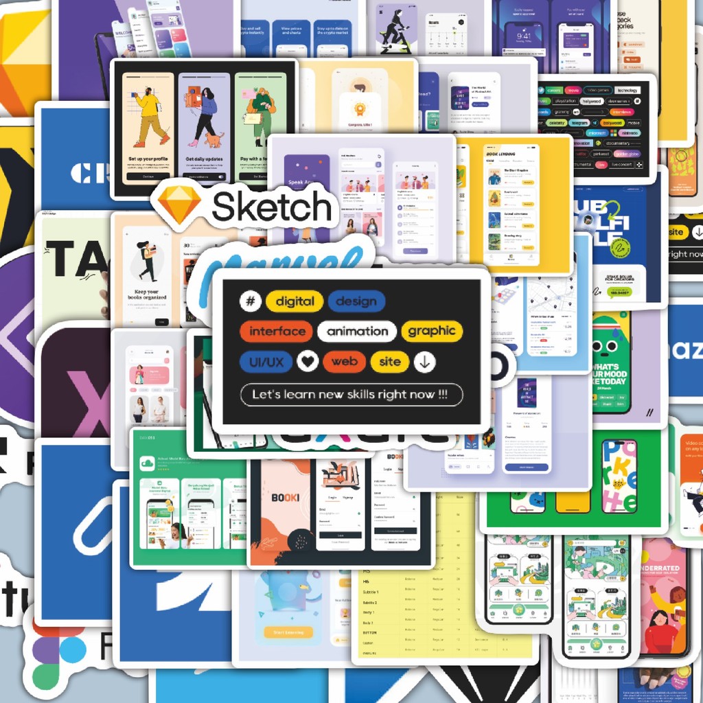 

100PCS Lucu Stiker UI UX Design Stiker Aesthetic Stiker Anti Air Stikers Berperekat Waterproof sticker decal buat Motor Helm Buku Journal Koper Casing HP Laptop Botol Minum Hadiah anak