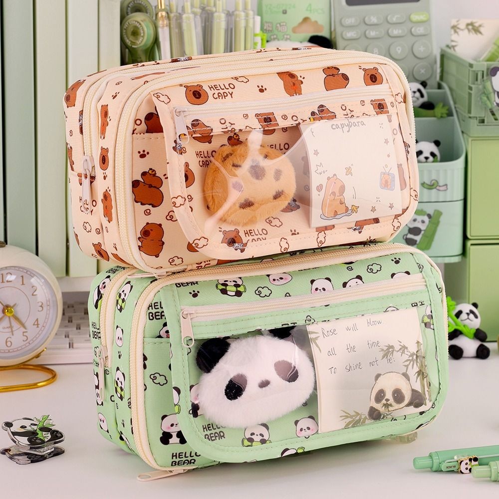 

Cartoon Capybara/Panda Pen Bag Nine-Layer Large Capacity Pencil Case Dirt-proof Pencil Box School Office