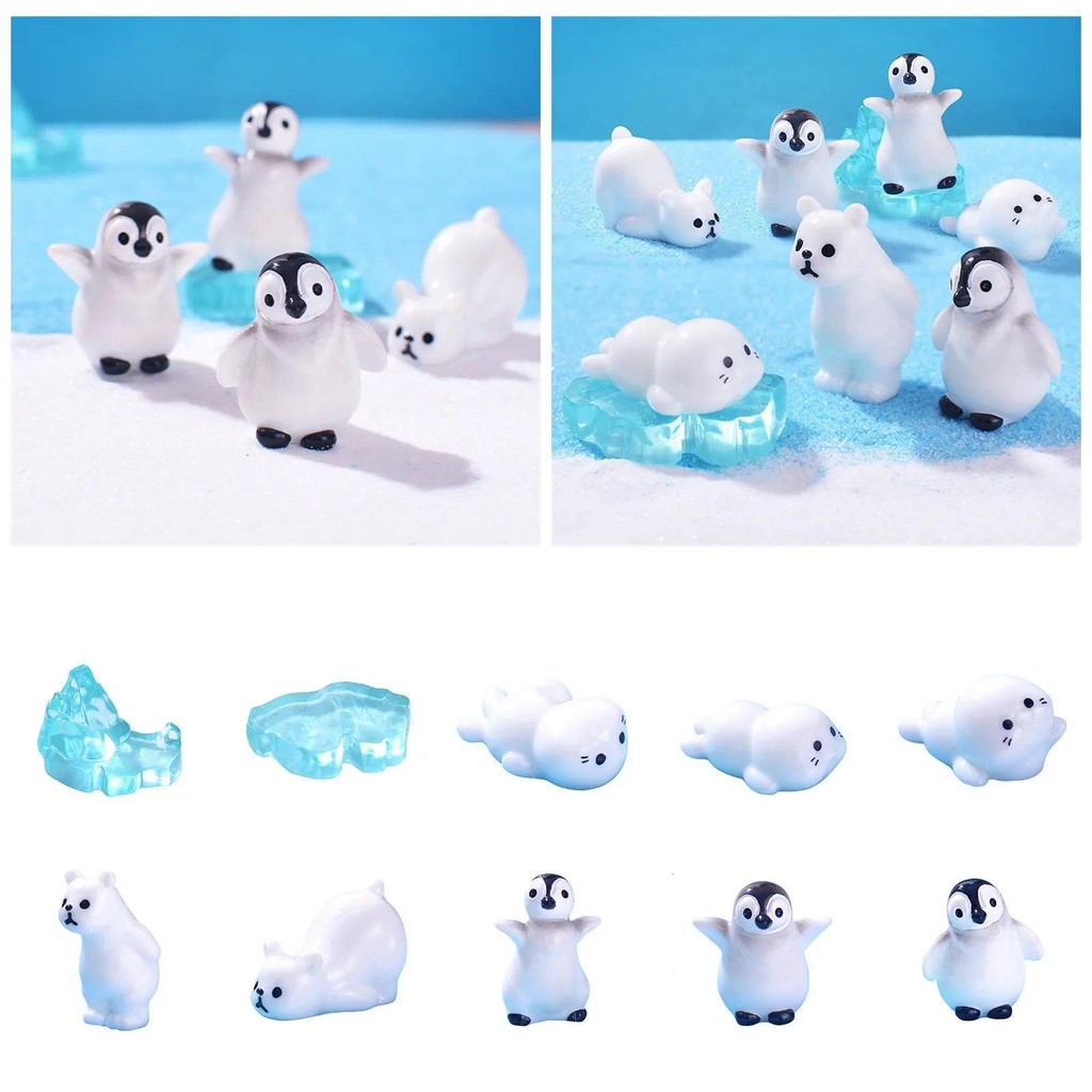 

Mini Realisitic Animals Figurines Resin Polar Bear Penguin Seal Iceberg Figures Miniature Cake Toppers for DIY Create Ornament