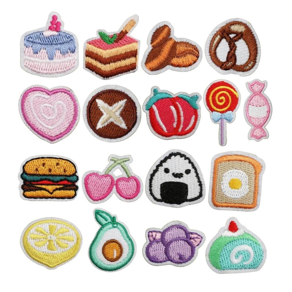 

Korean DIY Decorative Small Cloth Sticker Food Burger Patch Sticker Computer Embroidery Label Beverage Cake Sticker Ironing