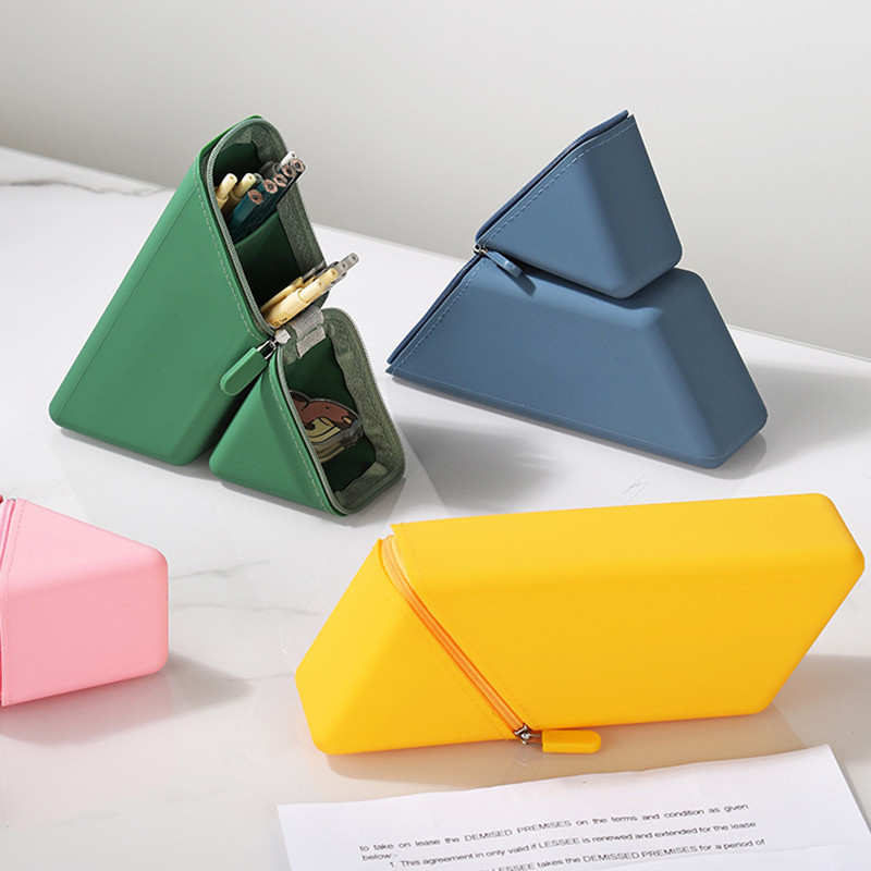 

1Pc Silicone Pencil Case Large Capacity Student Pencil Case Gradient Rectangular Stationery Organizer Pencil Bag Office Supplies