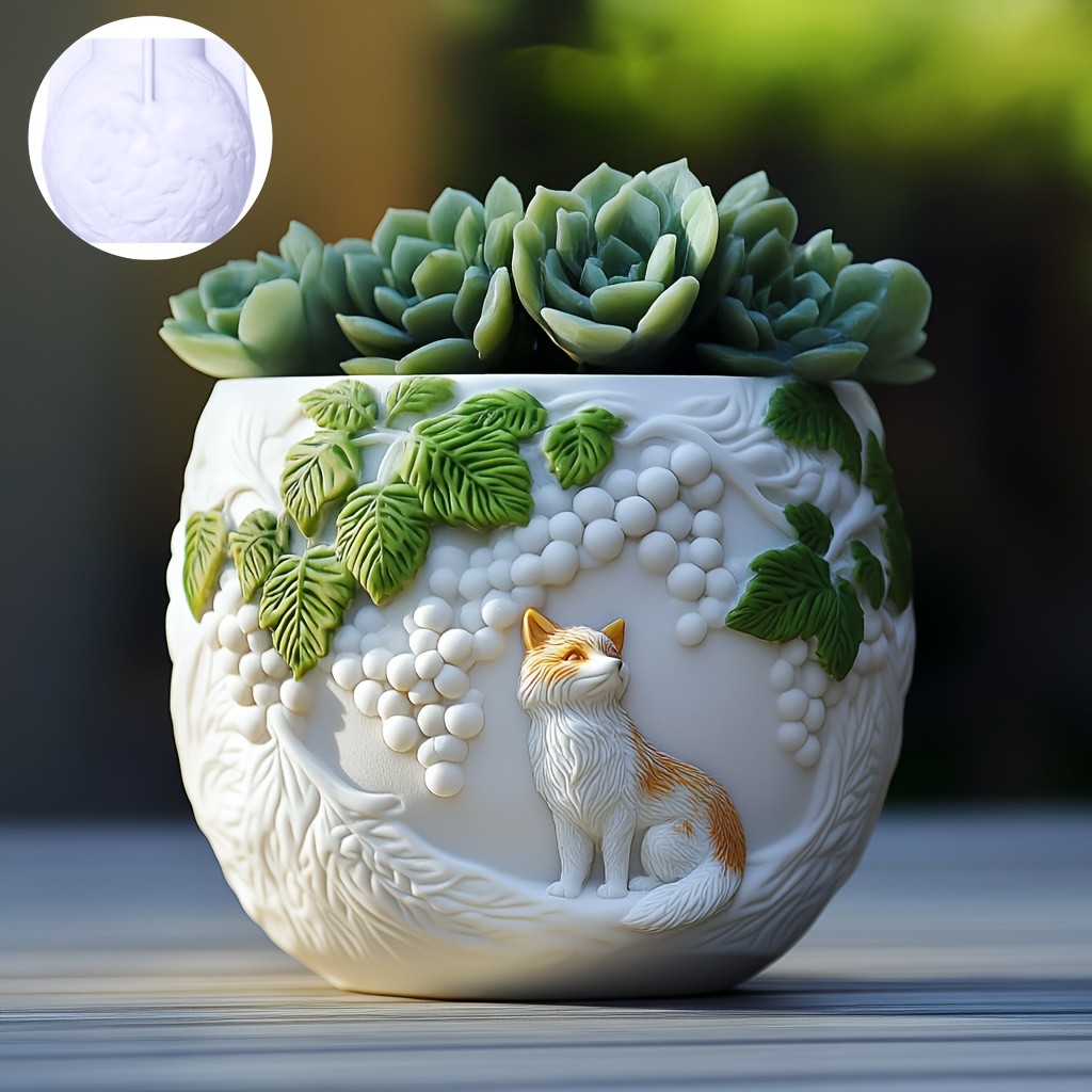 

Grape frame fox relief succulent plant flowerpot resin silicone mold grape vine fox relief storage box gypsum mold crafts molds