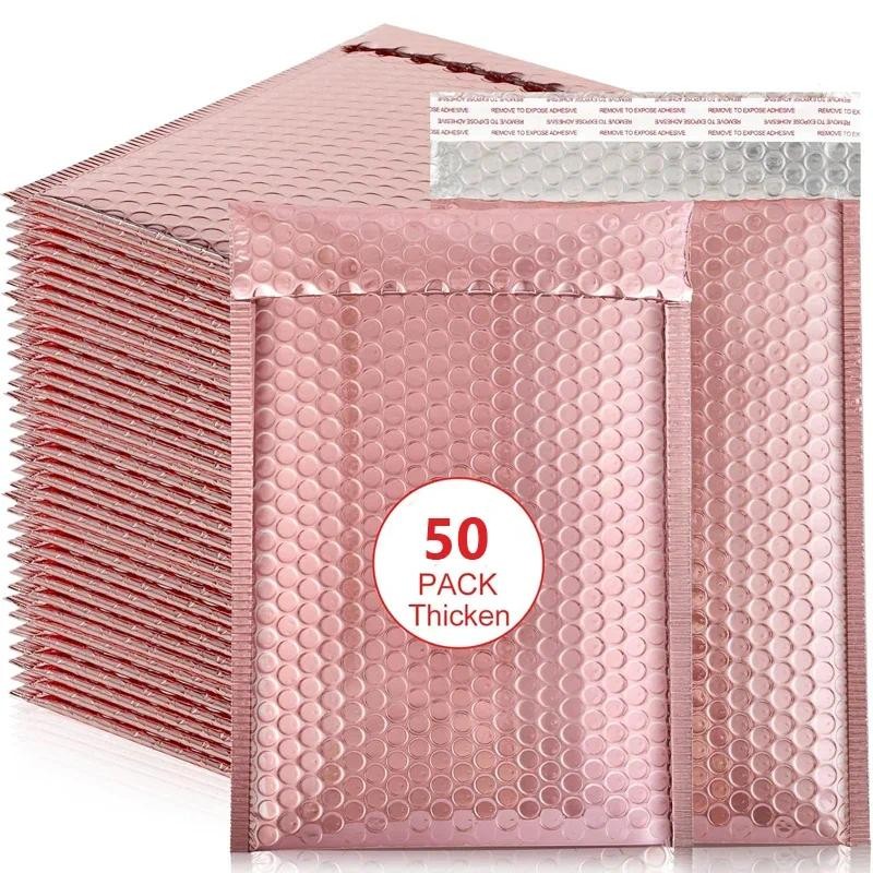 

50Pcs Shipping Packaging Rose Gold Holographic Small Business Supplies Metal Bubble Mailer Bags Envelope Mailing Office School