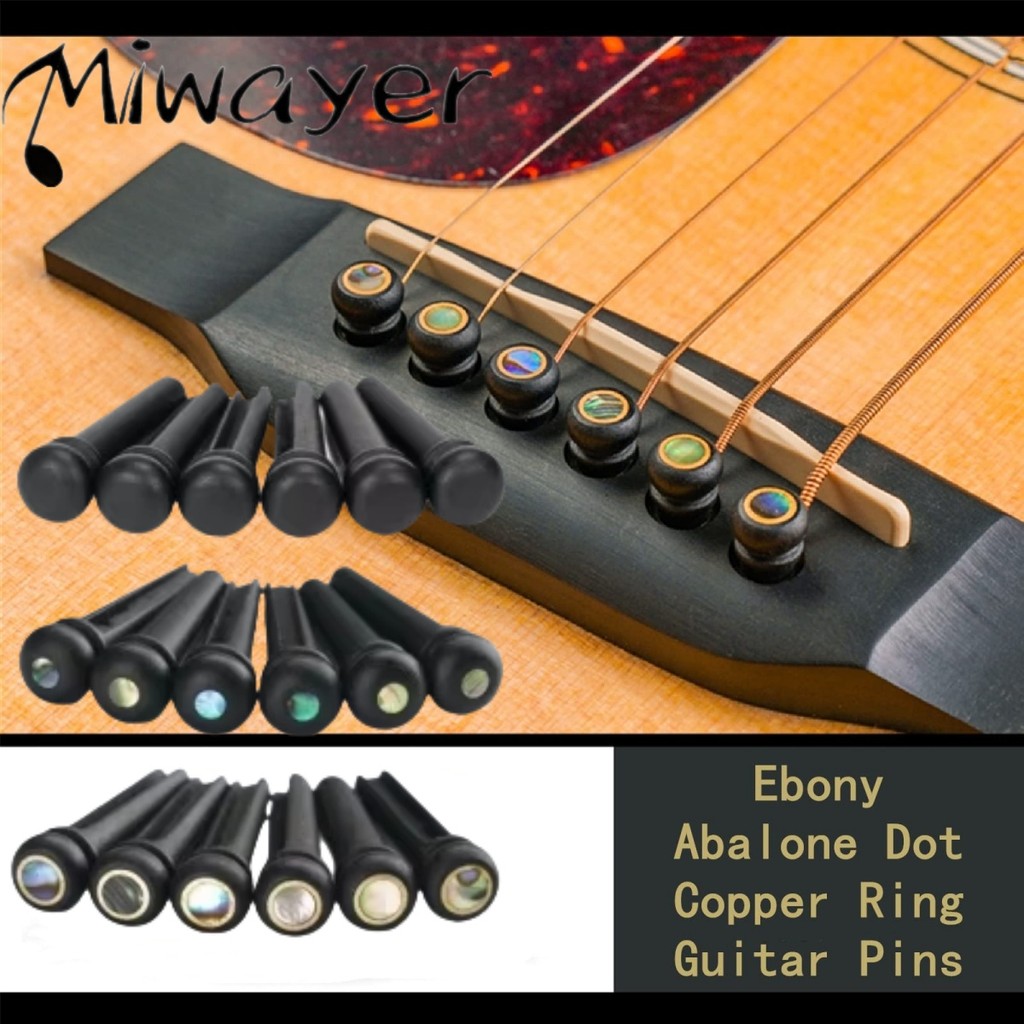 Miwayer Ebony Guitar Bridge Pins 6pcs for 6 & 12 String Acoustic Guitar Fixed String Nails