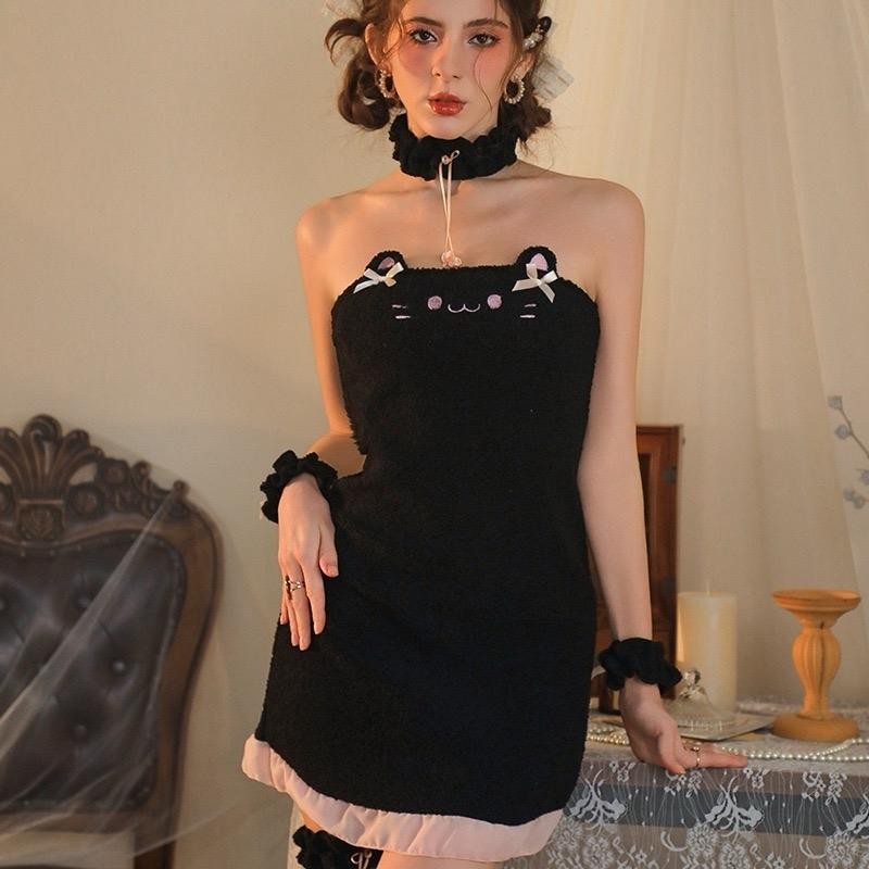 KEIKO - Dress Mini Wanita Kostum Kucing - Lingerie Dress Cosplay Kucing - Set Lingerie Dress Sexy Ko