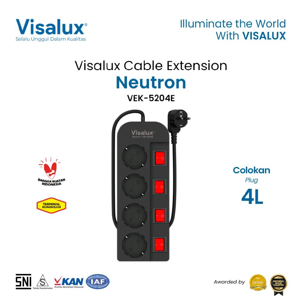 Visalux Kabel Extension Neutron Vek 5204E 4 Lubang 2 Meter Stop Kontak Visalux Extension Neutron On 