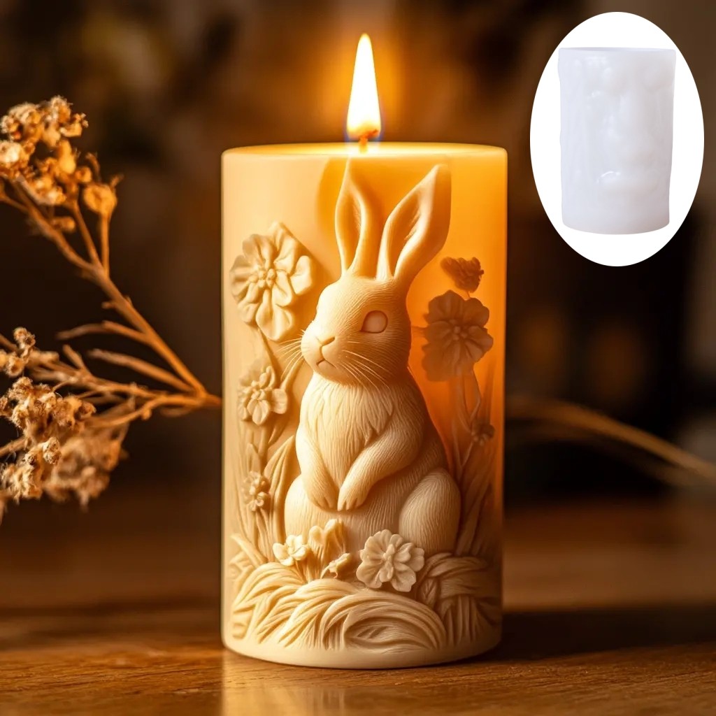 

Cute Rabbit Relief Cylinder Candle Silicone Mold Vertical Ear Rabbit Flower Resin Mould Easter Rabbit Relief Crafts Gypsum Molds