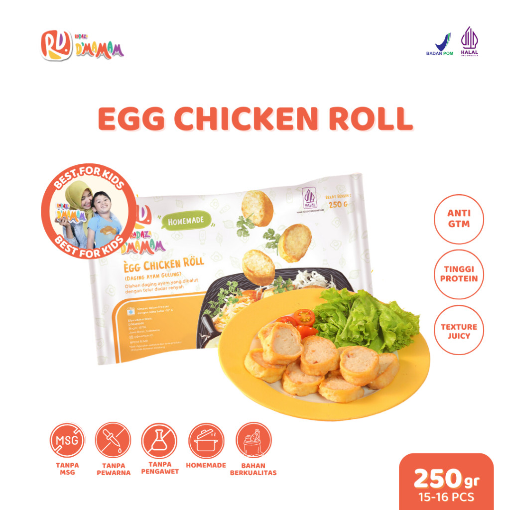 

Radaza D'MAMAM Egg Chicken Roll 250g Bento Frozen Anak MPASI Homemade Non MSG No Pengawet BPOM HALAL - Adwa Organic