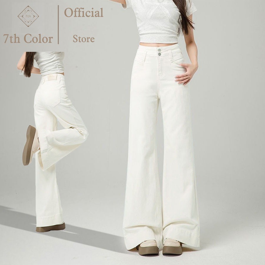 SERESHOP 7th Color / Celana  Putih Cutbray Jeans Panjang Wanita Celana Pinggang Tinggi Celana Kulot 