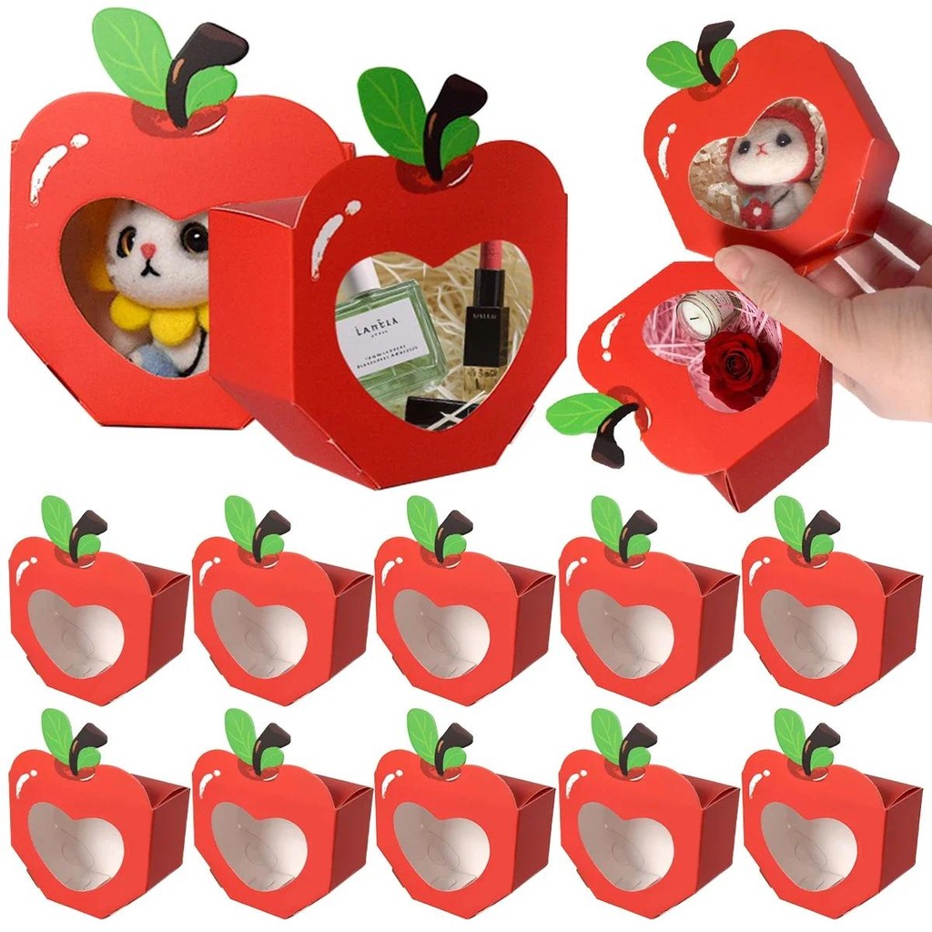 

10/20Pcs Apple Window Candy Boxes Heart Winow Gift Box Mini Red Snack Sweet Paper Holder for School Birthday Wedding Party Favor