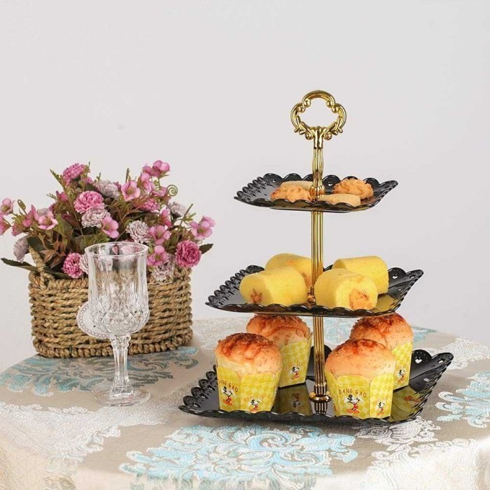 Rak Kue Roti Susun 3 Tingkat Plate Cake Stand Display Toko - Home Stuff Bandung