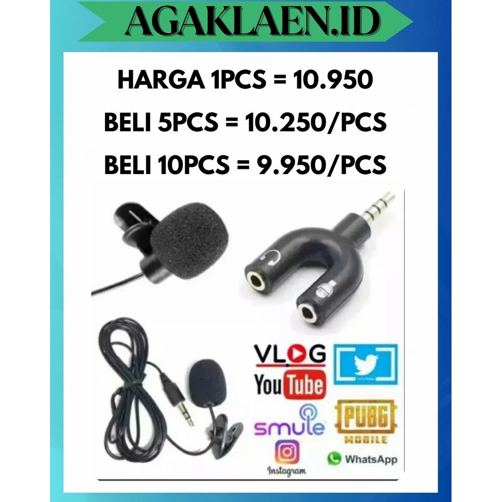 AL [PAKET 2IN1] AUDIO SPLITTER U + MIC CLIP ON SEPAKET UNTUK YOUTUBER VLOGGER