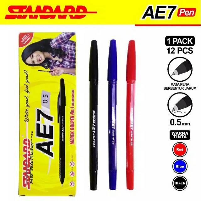 

Pulpen Standard AE-7 0.5 Bolpen Pena Pen Standard AE-7 Hitam Biru Merah - MY