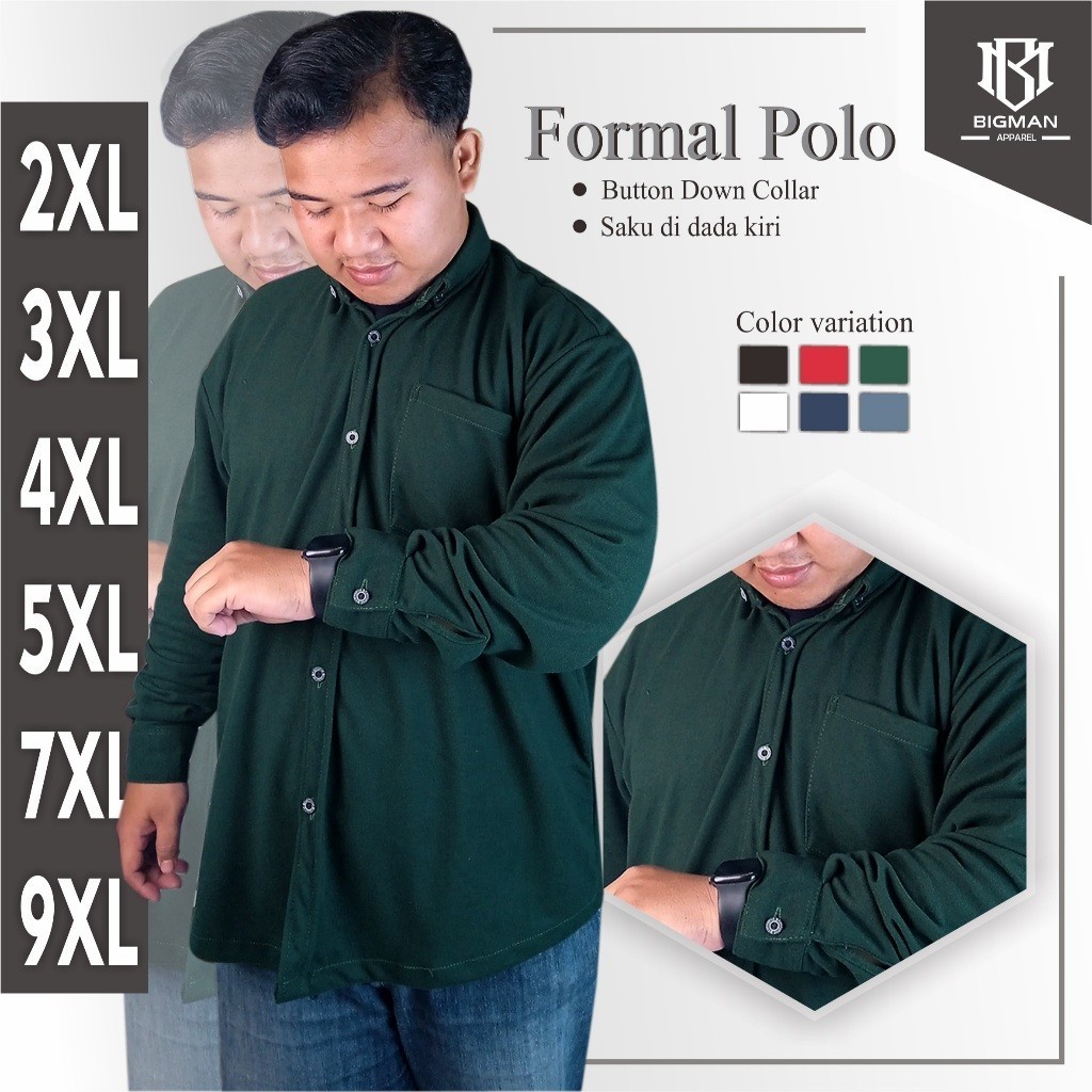 BigUP Kemeja Polo Jumbo Pique Formal Lengan Panjang Putih