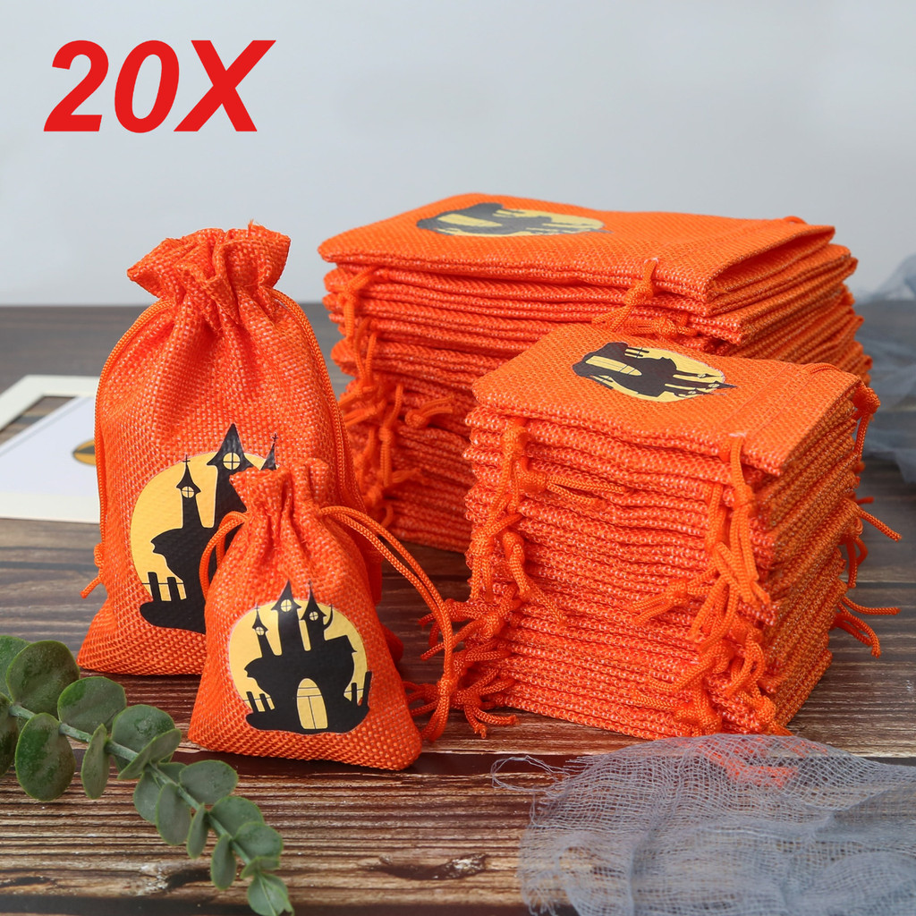 

20PCS Halloween Orange Drawstring Burlap Jute Gift Bags DIY Wedding Favor Gift For Packaging Candy Chocolate Jewery