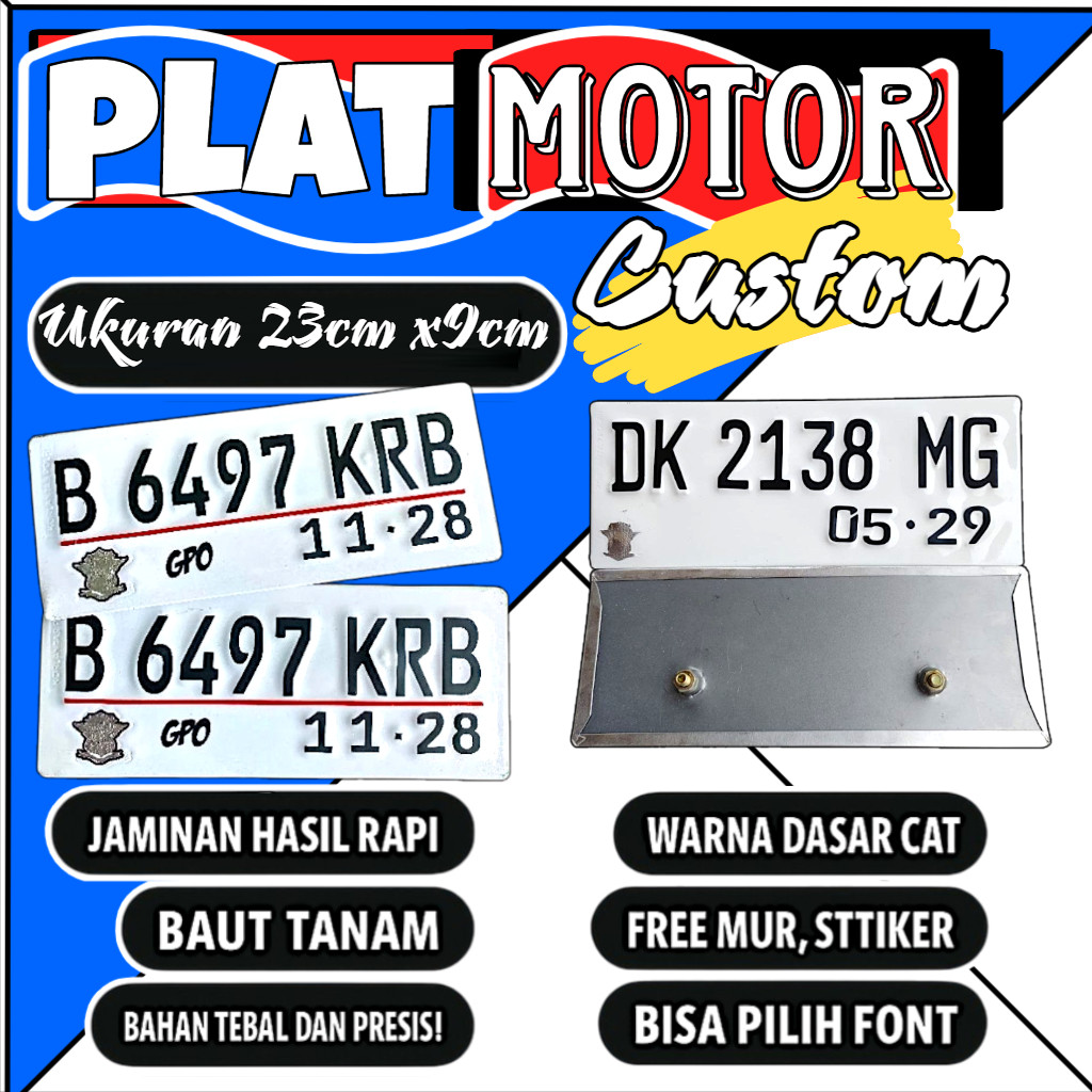 Plat motor custom warna putih satu pasang plat motor variasi warna putih plat motor baut tanam plat 