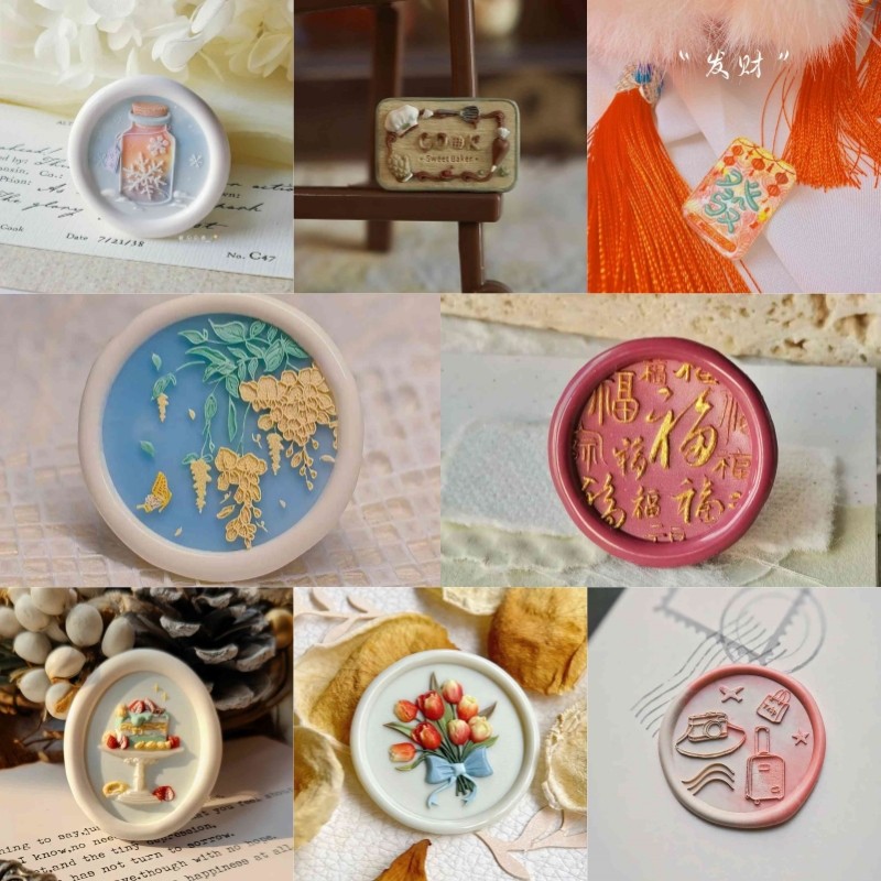 

Fire lacquer seal, cute cat paw tulip series, Year of the Snake, Chinese knot, wealth, irregular relief, copper head stamp toy