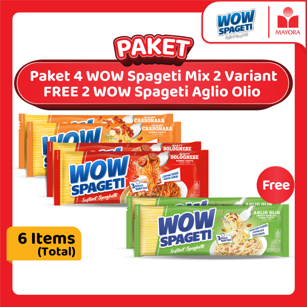 

Paket 4 WOW Spageti Mix 2 Variant FREE 2 WOW Spageti Aglio Olio