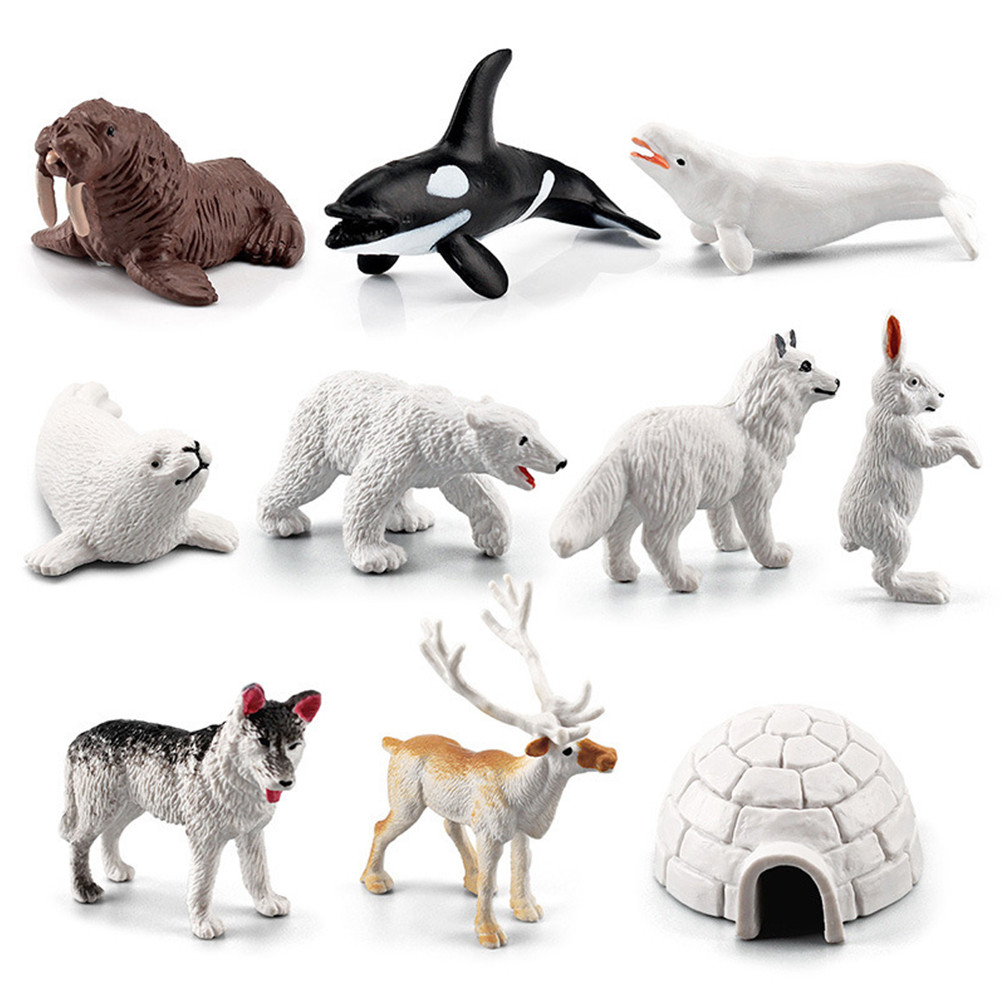 10Pcs Polar Bear Seal Rabbit Mini Animals Set Polar Animals Figurine Set Whale Penguin Dolphin Educa