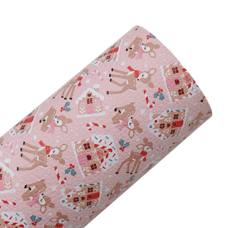 

New Rainbow 30x22cm Gingerbread houses and cute Deer Faux leather sheet for diy bows, bowties, earrings, handmade crafts,bags