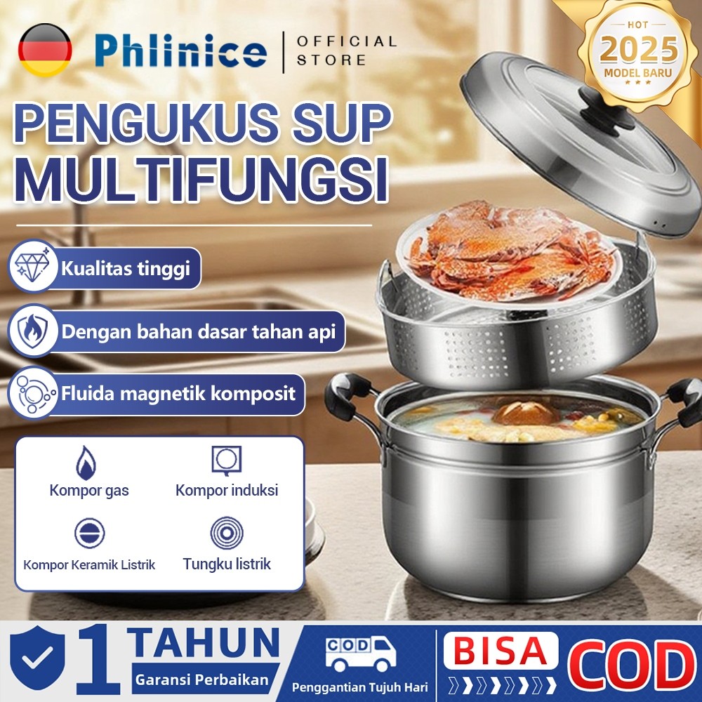 Omicko Panci kukus stainless steel berkualitas tinggi, panci kukus multifungsi, panci sup, panci nas