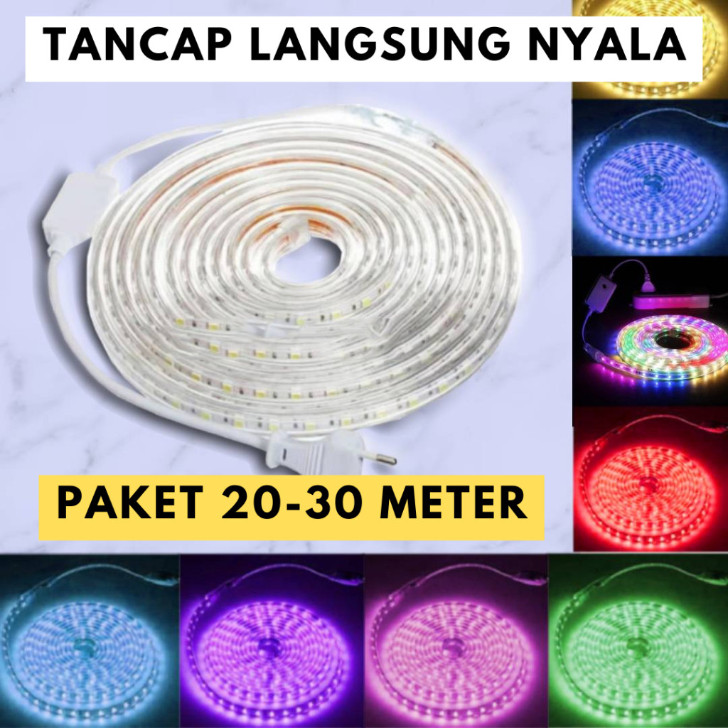 Lampu LED Strip Viral Panjang 20M Sampai 30 Meter – Tancap Langsung Nyala, Warna-warni Aesthetic Coc