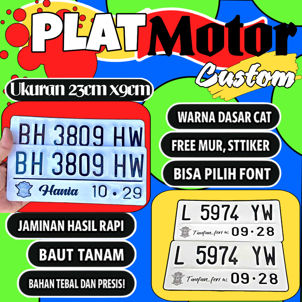 Plat motor custom warna putih satu pasang plat motor variasi warna putih plat motor baut tanam plat 