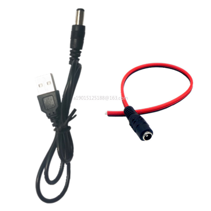 USB conversion DC5.5 * 2.1mm DC power supply 60CM long male cable, plus 29cm long red and black fema