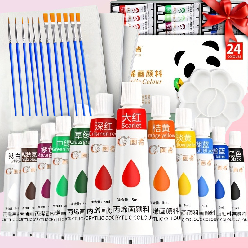 

25/31/37pcs Acrylic Paint Set, Professional 12/18/24 Bulk Vibrant Pigment Acrylic Color 0.17oz Tubes Kit with 7pcs Painting Brus