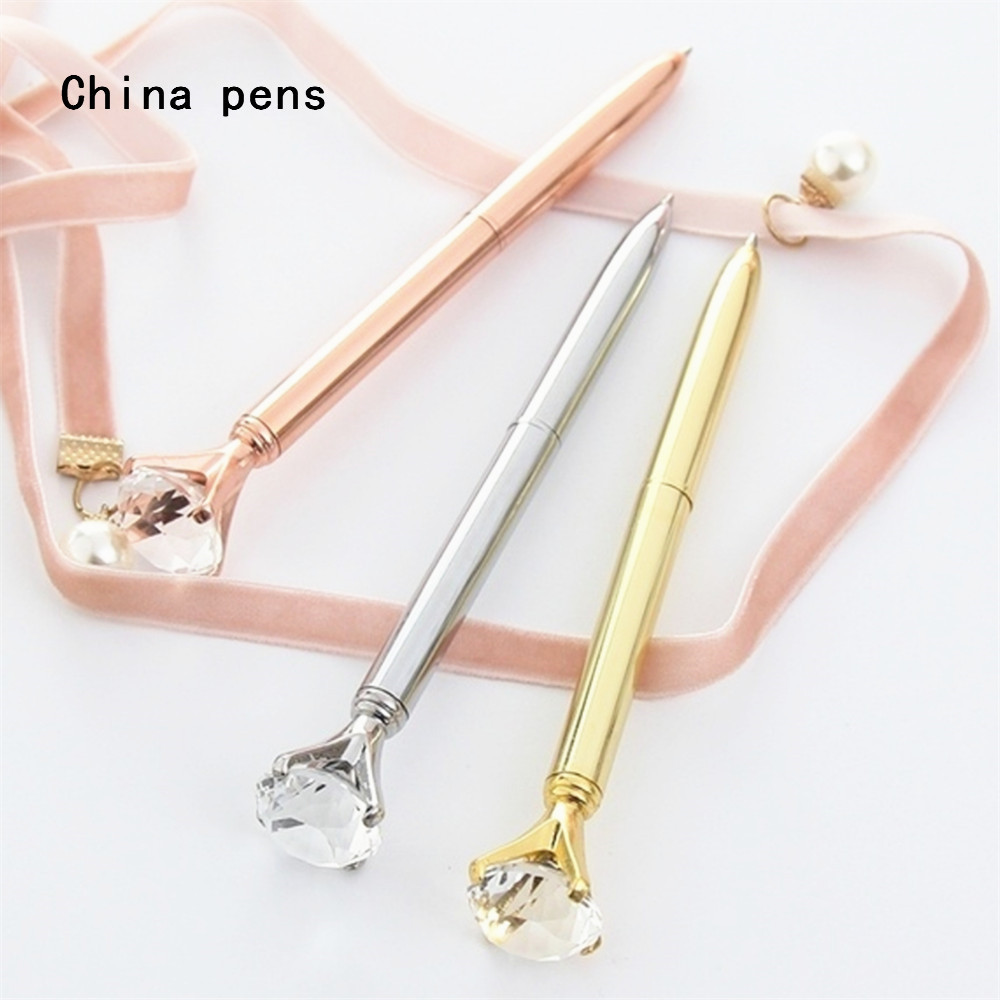 

High quality 092 Crystal Diamond hat Model Business office School stationery Ballpoint Pen New Financial ball point pens