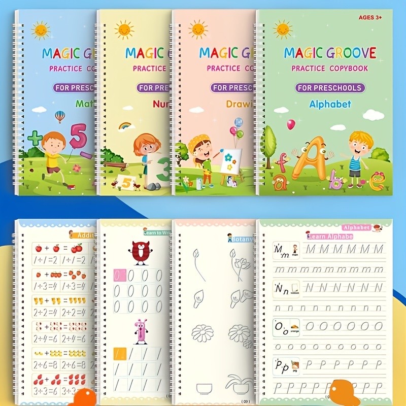 

4Pcs Handwriting Workbooks Practice Copybook Magic Reusable Calligraphy Handwriting Tracing Practice Book for Kids Learning