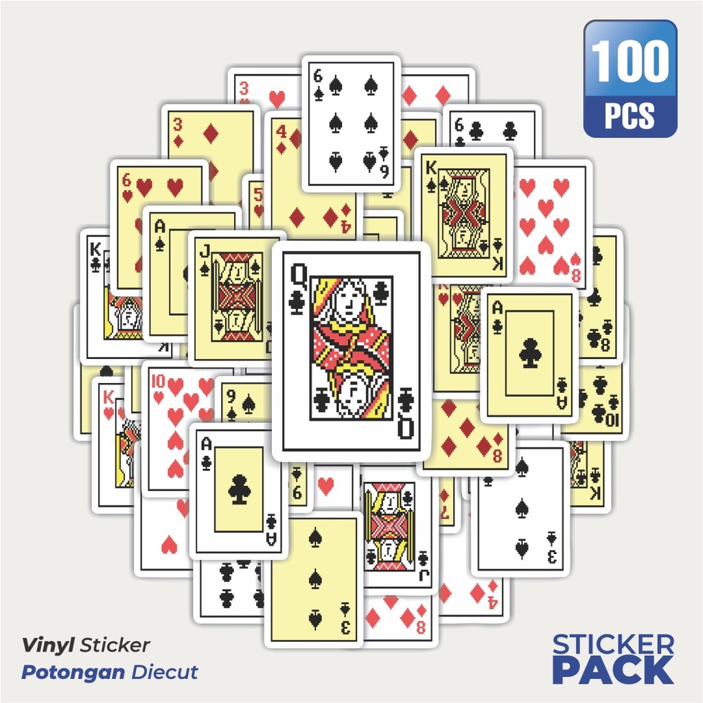 

MURAH 100 PCS Stiker Kartu Poker V12 Waterproof Aesthetic- Untuk Laptop, Motor, dan Helm - Paper Stationery Pack