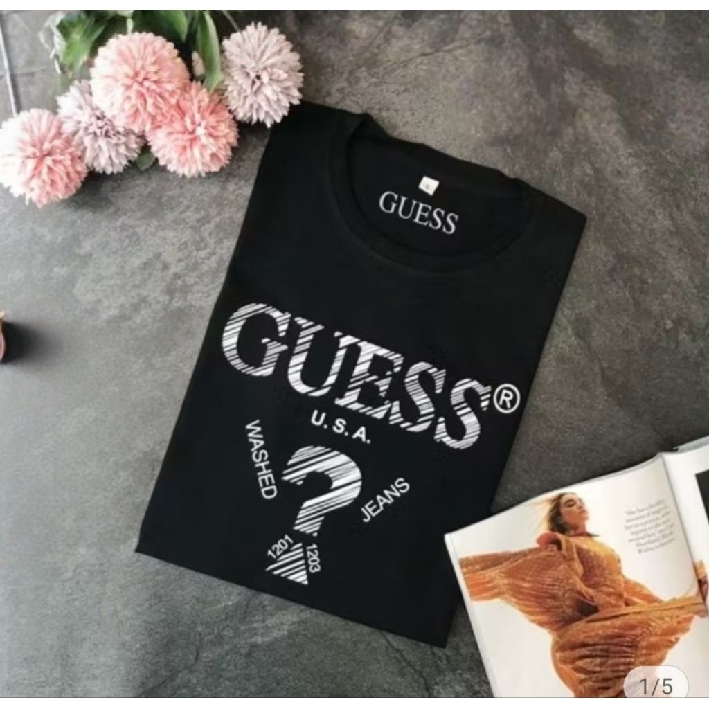 T-shirt New GUESS Black and White Kaos Korean Style Tshirt Distro Premium Unisex Cotton 20's