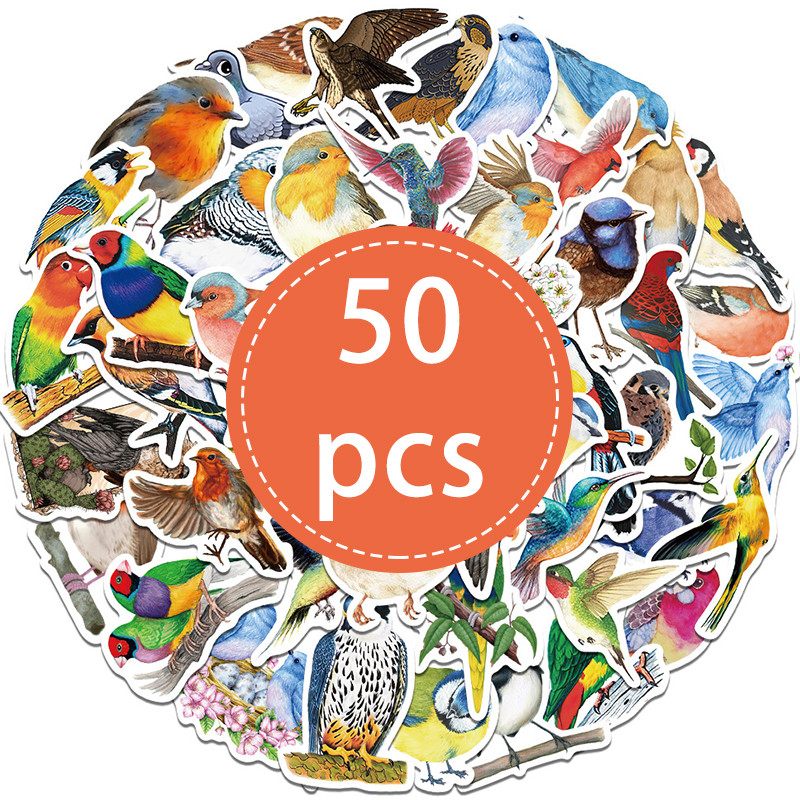 

50PCS Watercolor Bird Graffiti Stickers Cartoon Cute Animal Decorative Decal for Scrapbooking Laptop Phone Bottles Kids DIY Toys
