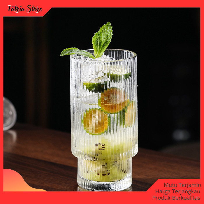 Gelas Kaca Unik Besar Kecil Estetik Cafe Ice Coffee Premium Stripe - Fatria Store