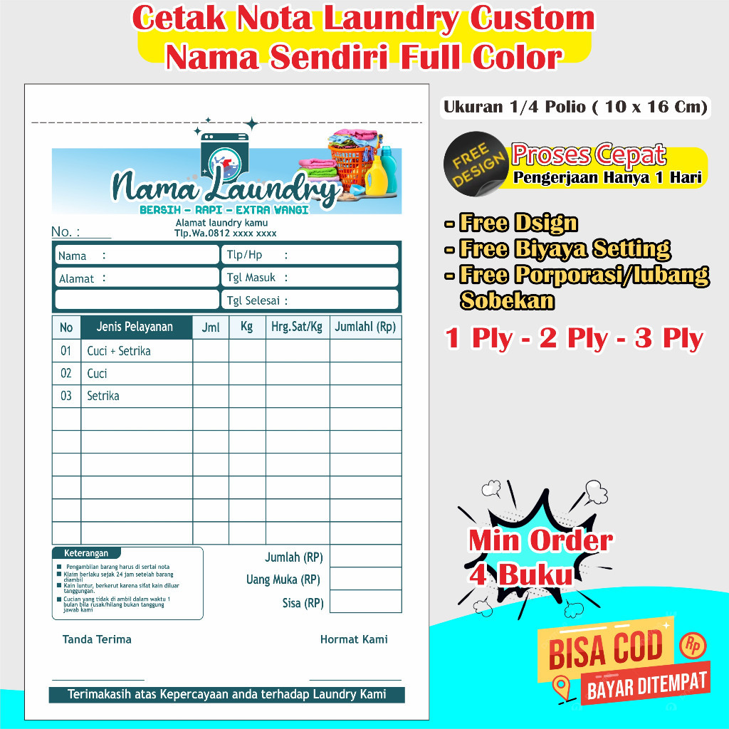 

nota laundry custom nama nota laundry 2 rangkap nota laundry 3 rangkap nota laundry 2 ply