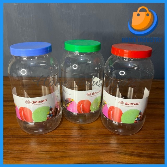toples plastik bening bulat 2liter warna random/toples kue/toples jajan/wadah snack