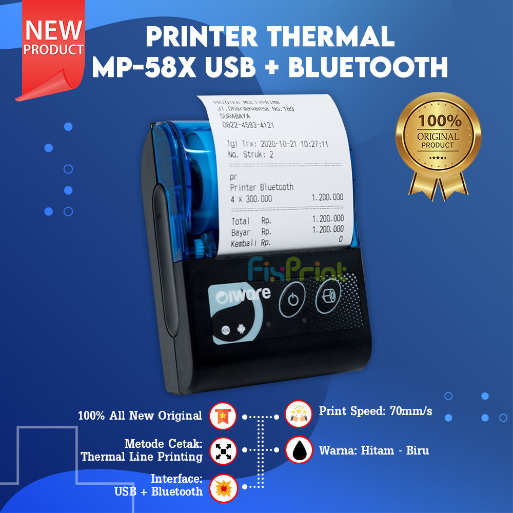 Printer Thermal Mobile MP-58X RPP02N New, Printer Kasir Portable IWare