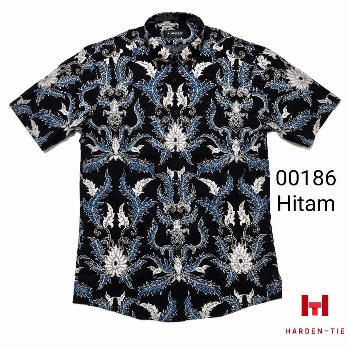 Kemeja batik pendek alisan slimfit - Hitam, S