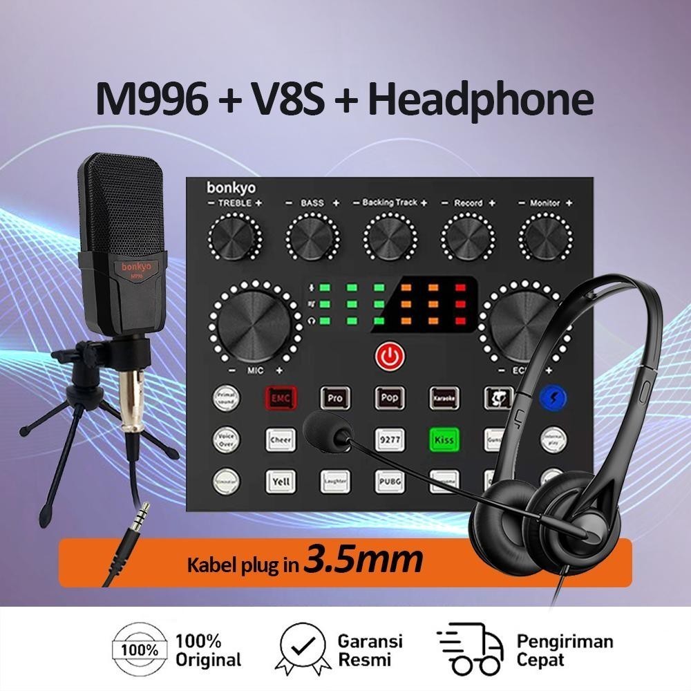 V8S+M996+ Headphone Berkabel SoundCard set Bluetooth Audio Usb External - Sound Card