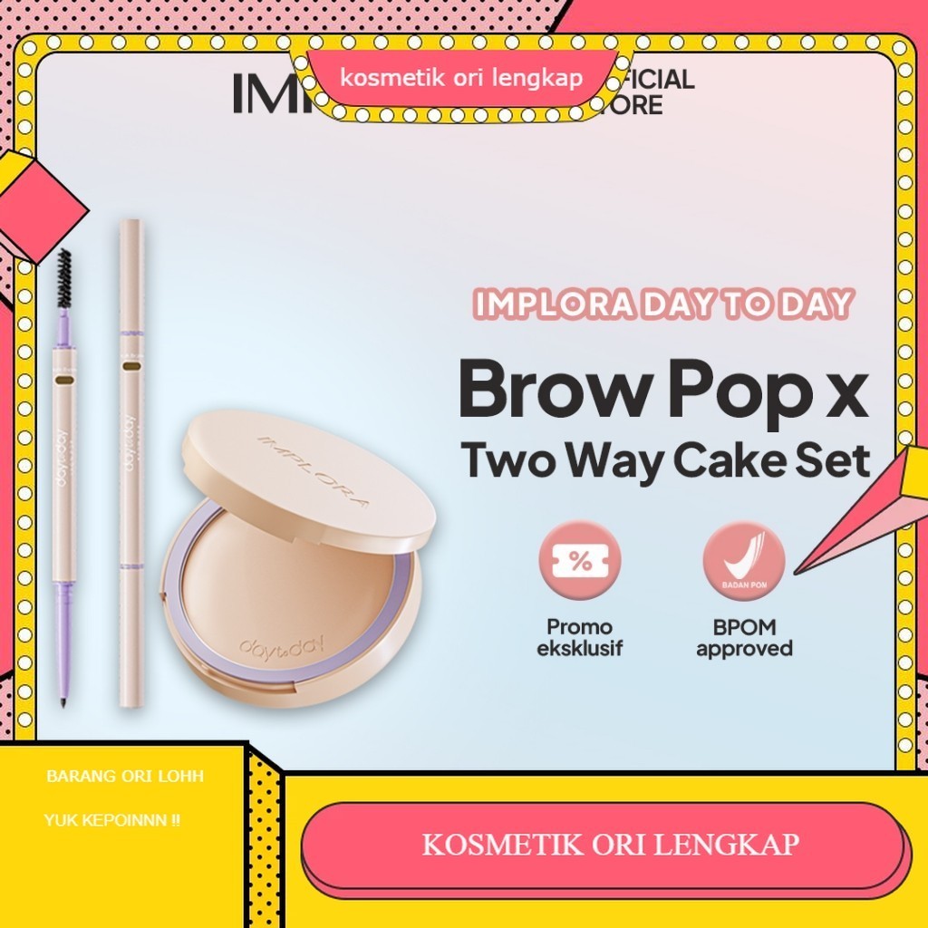 Implora Day to Day Brow Pop x Two Way Cake Set  | bedak padat implora