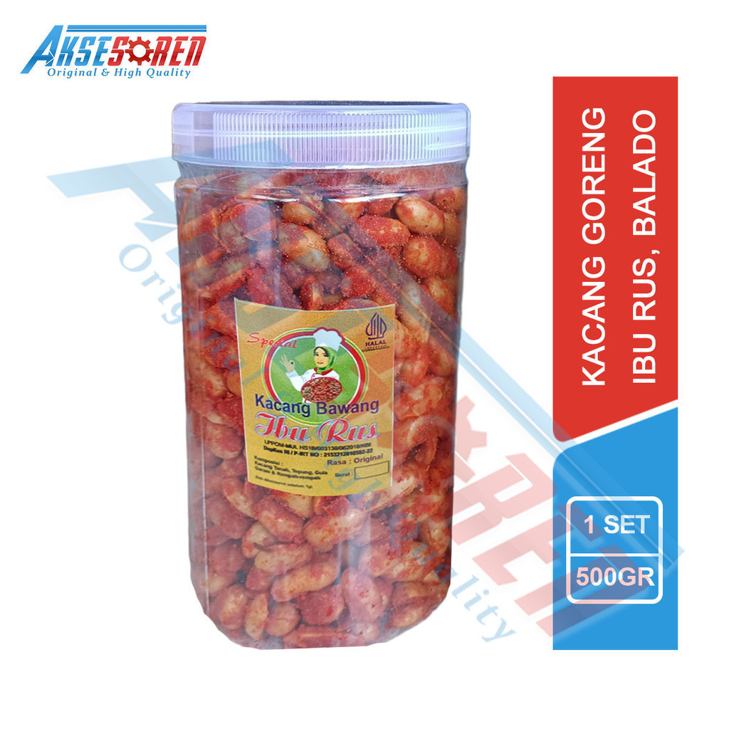 

Aksesoren Kacang Bawang Ibu Rus [Rasa Balado/500gr] / Kue Kering Kacang Goreng Cemilan Gurih Pedas Asin Manis Toples Tabung Bulat 500 Gram