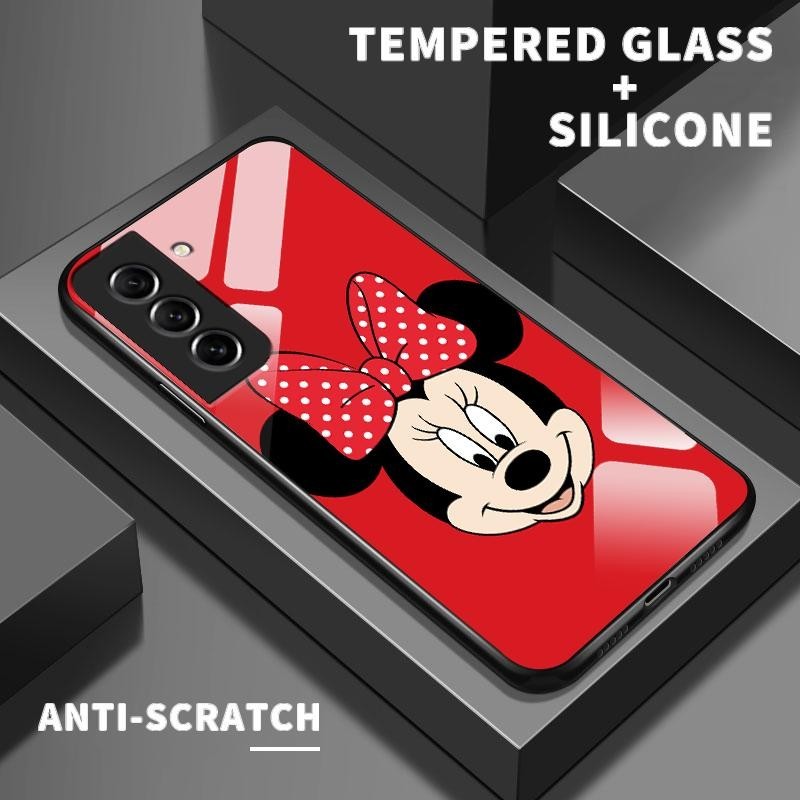 Kaca Glass Case For Samsung S21 FE 5G S21 5G S21 Plus S21 Ultra Silicone Back Cute Mickey Case Soft 